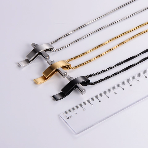 Stainless Steel Double Layered Cross Pendant Necklace For Men Personalized Geometric Religious Jewelry With Box Chain Gift