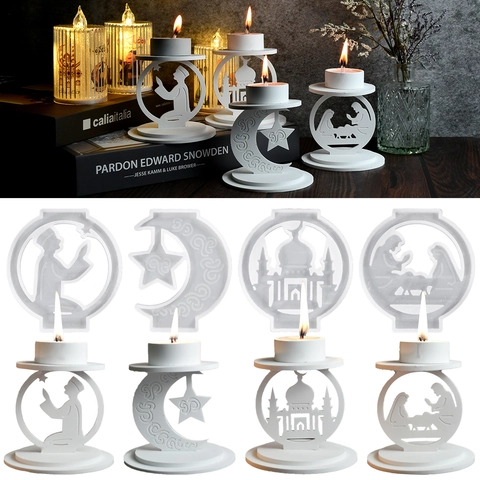 Stampo In Silicone Fai Da Te Per Portacandele Moschea Islamica Luna Natività Resina Epossidica Artigianato Decorazione