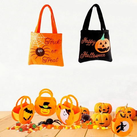Halloween Treat Bag Felt Candy Handbag For Kids Trick Or Treat Party Props Pumpkin Bat Witch Ghost Patterns Portable