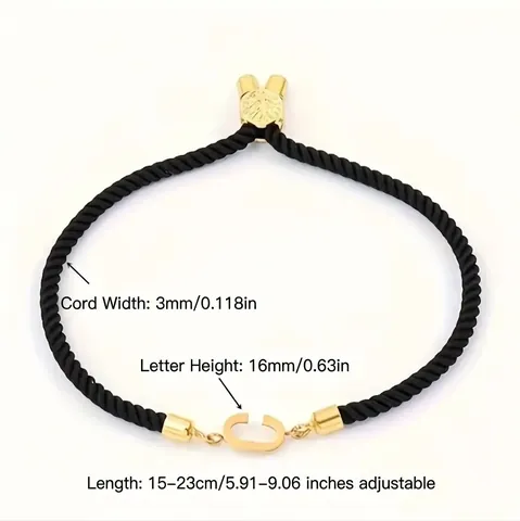 Bracciale Con Lettera Iniziale Regolabile Corda Intrecciata Nera Acciaio Al Titanio Gioielli Minimalisti