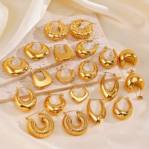 Chunky Hoop Ohrringe Edelstahl Poliert Geometrisch U Form Französischer Retro Stil Schmuck Für Damen