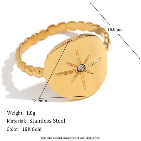 Verstelbare Ring Met Achtpuntige Ster 18K Verguld Roestvrij Staal Zirkoon Noordster Vintage Sieraden Voor Dames