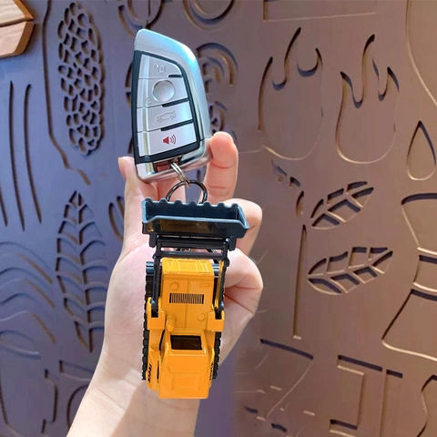 Bouwvoertuig Sleutelhanger Legering Plastic Miniatuur Graafmachine Bulldozer Heftruck Speelgoed Tas Hanger Cartoon