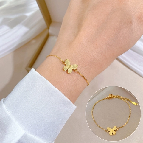 Vlinder Hanger Ketting Armband Roestvrij Staal Verstelbare Sieraden Voor Vrouwen Retro Minimalistische Stijl Cadeau