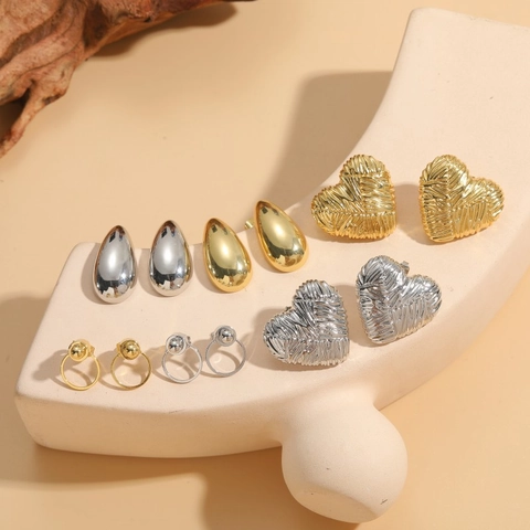 Minimalist Copper Geometric Earrings Heart Teardrop Round Bead Zircon 14K Gold Plated Trendy Jewelry For Women