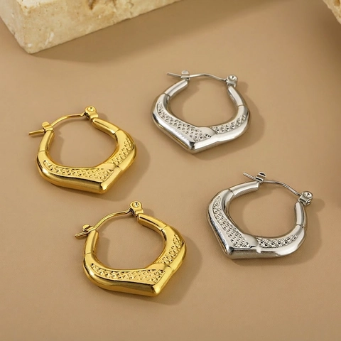 Pendientes Geométricos En Forma De U De Acero Inoxidable Para Mujer Con Textura De Rombo Minimalista De Acero Titanio