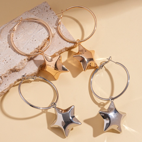 Star Pendant Hoop Earrings Geometric Polished Iron Jewelry For Women With 925 Sterling Silver Earring Post