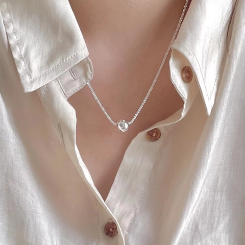 Collana Con Sfera In Argento Sterling 925 Minimalista Pendente Perla Rotonda Lucida Catena Scintillante Girocollo Donna