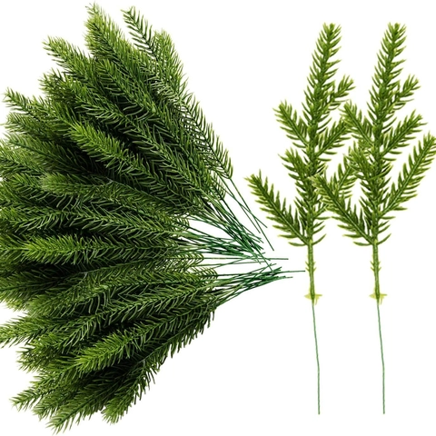 Künstliche Kiefernnadelzweige PVC 7 Gabel 3D Realistisches Grün Für Weihnachts Kranz DIY Dekoration Handwerk Floral Picks