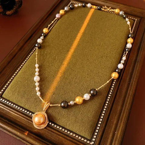 Collana Di Künstliche Perle Multicolore Vintage Con Ciondolo In Zircone Rame Placcato Oro Catena Lunga Per Maglioni Gioielli Da Donna