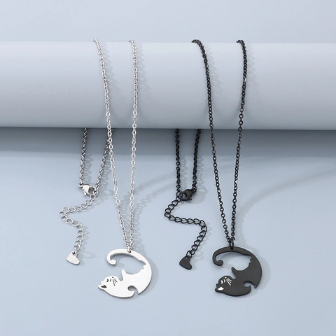 Collane Con Ciondolo A Forma Di Gatto Che Si Abbracciano Acciaio Inossidabile Yin Yang Gioielli Per Coppie
