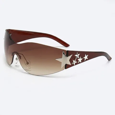 Shield Sunglasses Rimless Y2K Star Decoration One-Piece PC Lens UV400 Protection Outdoor Sports Cycling Trendy Eyewear