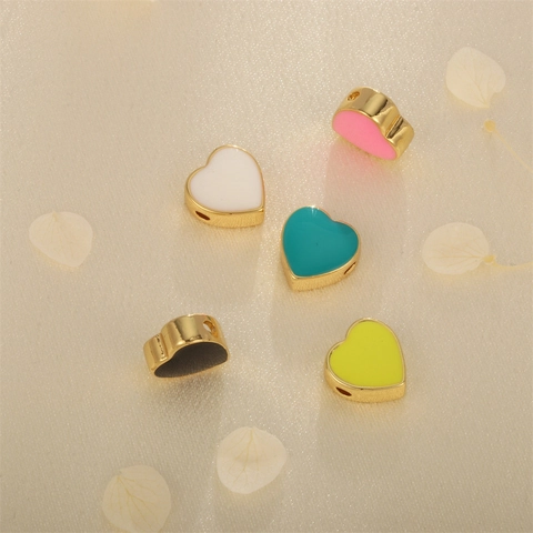 Heart Shaped Beads Gold Plated Copper Enamel Colorful Drip Oil DIY Bracelet Jewelry Making Findings Accessory Handmade Charms