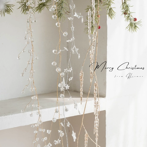 Acrylic Metal Christmas Hanging Bead String Garland Transparent Star Icicle Ornament For Tree Window Festive Party Decor