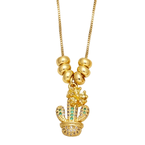 Collana Con Pendente Placcata Oro Rame Zircone Cactus Quadrifoglio Cuore Orso Ballerina Gioielli Minimalisti Per Donna