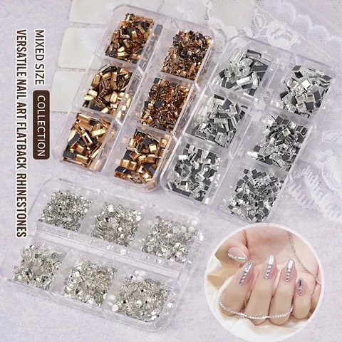 Strass Per Nail Art In Cristallo Flatback Forme Miste Quadrato Rettangolo Decorazioni Per Manicure Fai Da Te Accessori Brillanti