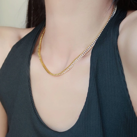 Collier Tennis en Cuivre de Luxe Avec Strass pour Femmes Pierre Taille Rectangle Bijoux Choker Élégant Fête Mariage Collier