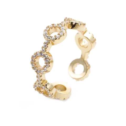 Hollow Round Link Geometric Ring Copper Micro Inlaid Zircon Gold Adjustable Open Jewelry For Women