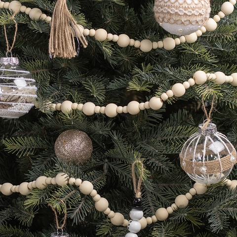 Wood Bead Garland Christmas Tree Decor Farmhouse Boho Style Natural Wooden Beads Hanging Decoration