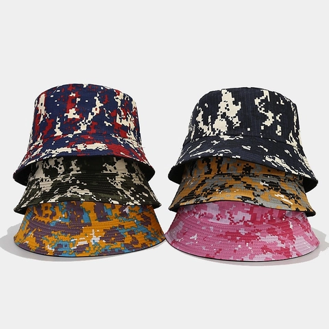 Bob En Coton Camouflage Digital Réversible Protection Solaire Plein Air Loisirs Toit Plat Bord Court Hommes Femmes