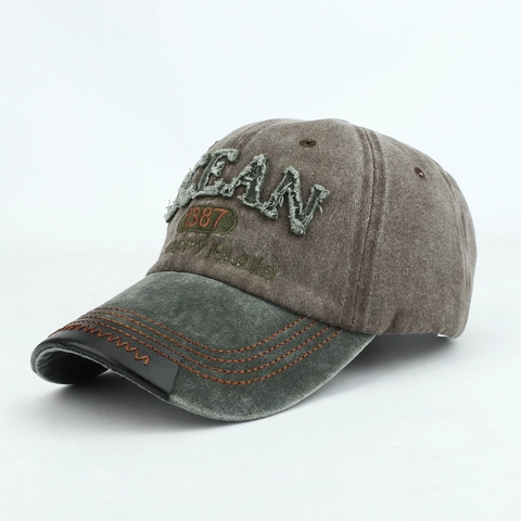 Cappello Da Baseball In Cotone Lavato Vintage Distressed Spliced Protezione Solare Outdoor Regolabile Con Ricamo Ocean