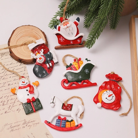 Ornements Suspendus Arbre De Noël Pendentifs Résine Père Noël Bonhomme De Neige Renne Flocon De Neige Décoration