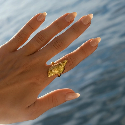 Conch Shell Statement Ring Stainless Steel 18K Gold Plated Ocean Beach Style Jewelry For Women Non Fading