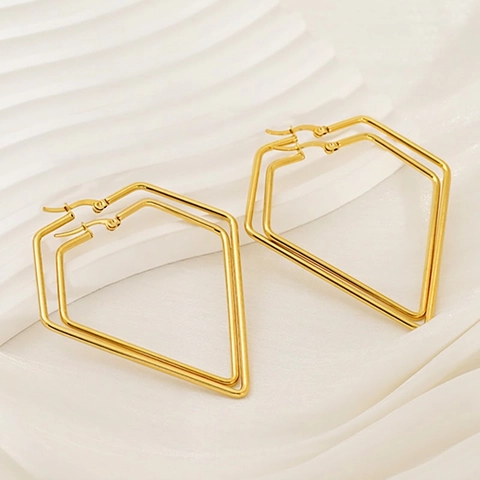 Geometric Hoop Earrings 18K Gold Plated Stainless Steel Minimalist Rhombus Pentagon Hollow Out Vintage Jewelry For Women