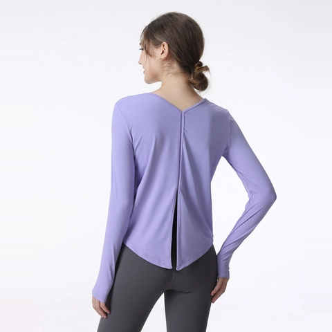 Maglia Da Yoga A Maniche Lunghe Da Donna Asciugatura Rapida Spacco Posteriore Foro Per Il Pollice Elastica