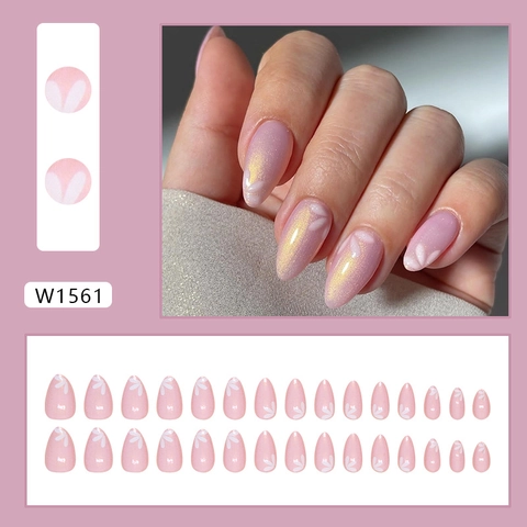 Pink Cat Eye Press On Nägel Kurze Mandelform Künstliche Nägel Mit Weißem Blumenmuster Glänzende Nail Art Für Frauen