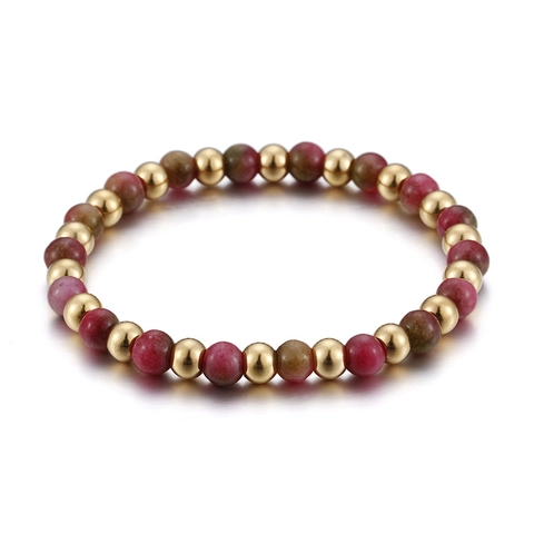 Minimalist Beaded Bracelet 316L Stainless Steel 18K Gold Plated Stone Beads Elastic Jewelry Trendy Unisex Accessory