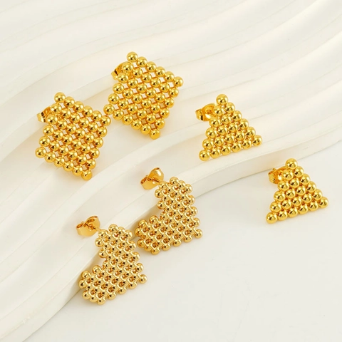 Geometric Stud Earrings 18K Gold Plated Stainless Steel Beaded Ball Design Heart Triangle Rhombus Jewelry For Women