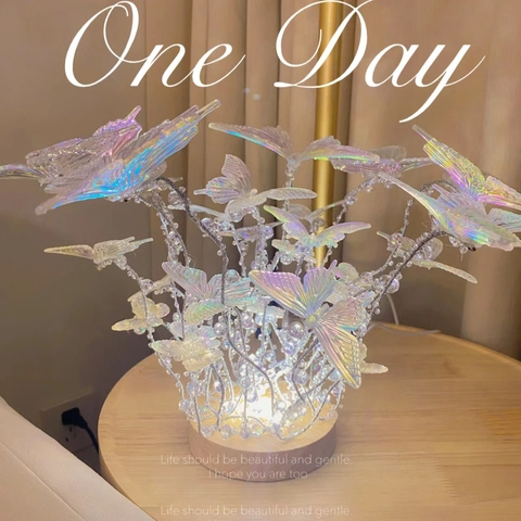 DIY Butterfly Night Light Iridescent Acrylic LED Atmosphere Lamp Wooden Base Handmade Bedroom Decor Gift