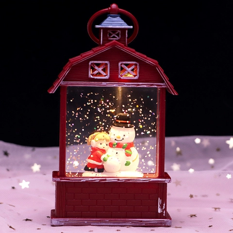 LED Weihnachts Schneekugel Laterne Glitzernd Leuchtend Retro Öllampe Form Schreibtisch Dekoration Harz Kunststoff Feiertag