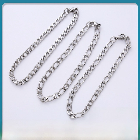 Stainless Steel Figaro Chain Bracelet For Men Women Minimalist Titanium Steel Curb Link Jewelry With Lobster Clasp