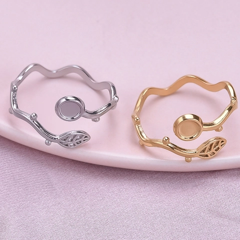 Anello Aperto Ramo Foglia Acciaio Inossidabile 304 Regolabile Placcato Oro 18K Gioielli Moda Per Donne