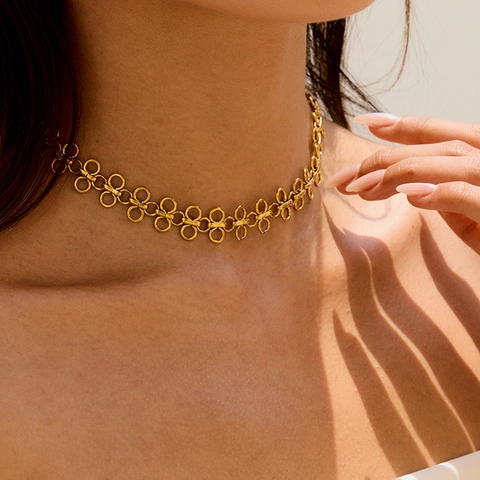 Roestvrijstalen Choker Halsketting Goud Verguld Waterdicht Hypoallergeen Klavertje Vier Ontwerp Elegante Sieraden Voor Dames