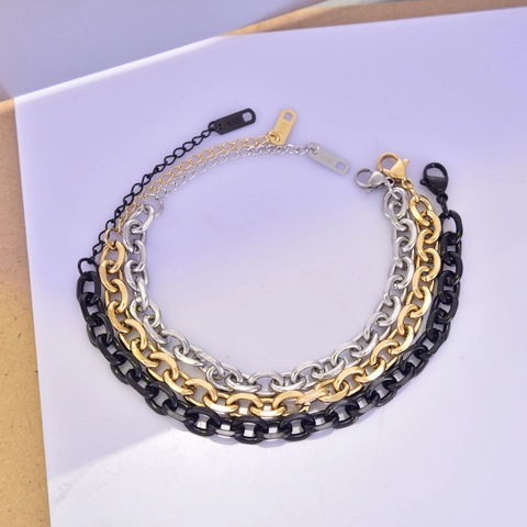 Bracciale In Acciaio Al Titanio Con Spesse Maglie Ovali Placcato Oro Catena A Graffetta Minimalista Regolabile Da Donna