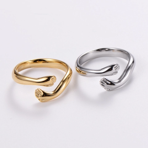 Anello Aperto Mani Che Abbracciano Acciaio Inossidabile 304 Regolabile Gioielli Minimalisti Lucidati Regalo Per Donne