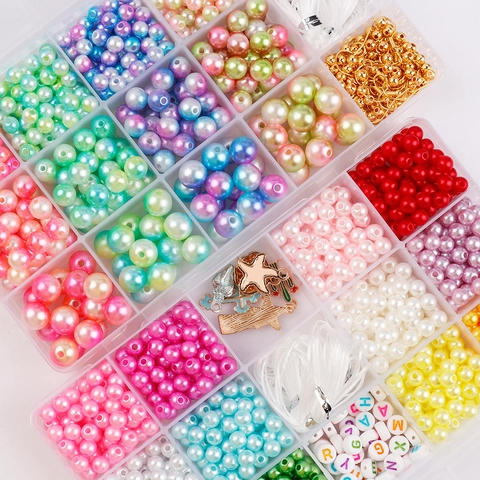 DIY Jewelry Making Kit With Imitation Artificial Pearl Beads Acrylic Letter Beads Alloy Pendants And Elastic Thread Handcraft Set