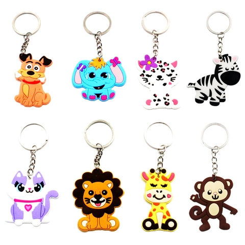 Tier Schlüsselanhänger PVC Weichgummi Süße Cartoon 3D Figur Auto Schlüsselring Rucksack Anhänger Kinder Geschenk Hund Katze Elefant