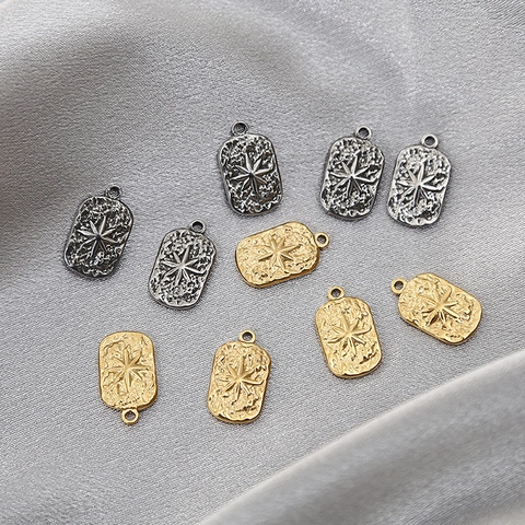 Eight-Pointed Star Pendant Charms Stainless Steel Rectangle Hammered Texture DIY Jewelry Making Accessories Vintage