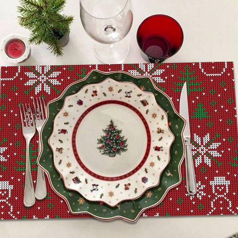 Mantel Individual Navidad Poliéster Festivo Textura Punto Copo De Nieve Decoración Mesa Fiesta