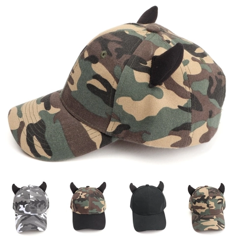 Camouflage Baseballkappe Polyester Teufelshörner Streetwear Neuheit Verstellbarer Sonnenhut Für Herren Damen