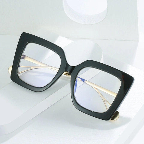 Occhiali Da Vista Quadrati Grandi Con Aste In Metallo Decorazione Di Künstliche Perle Blocco Luce Blu Anti Riflesso Per Donna