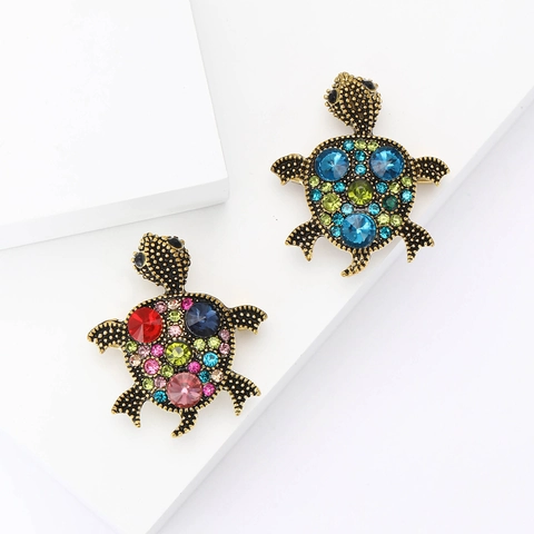Spilla a Forma di Tartaruga Marina in Lega Vintage per Donna Strass Colorati Forma Animale Gioielli Pin Stile Retrò