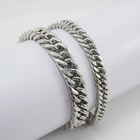Men Stainless Steel Cuban Link Bracelet Bold Punk Style Hip Hop Fashion Jewelry Polished Wristband