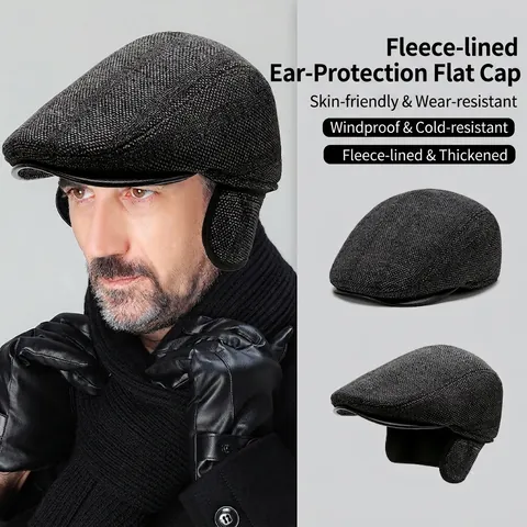 Gorra de Vendedor de Periódicos de Lana a Cuadros de Invierno para Hombre Con Orejeras Estilo Británico Boina para Frío