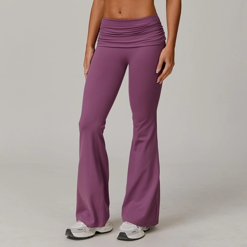 Pantaloni Yoga Zampa Donna Vita Alta Fascia Arricciata Leggings Svasati Nylon Spandex Asciugatura Rapida Palestra Sport
