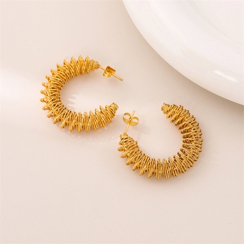 Stainless Steel Spring Twisted Hoop Ohrringe Damen Gewickelter Draht C-Form Minimalistisch Geometrisch Punk Schmuck Gold